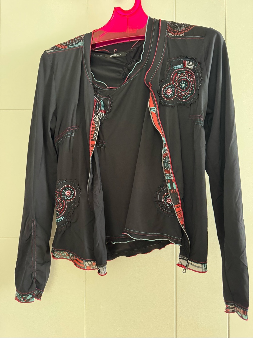 GARELLA Black Embroidered Zip-Front cardigan & camisole set - Size M